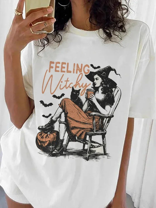Dadcore Retro Halloween Loose O-Neck Tee – Casual Vintage Vibe